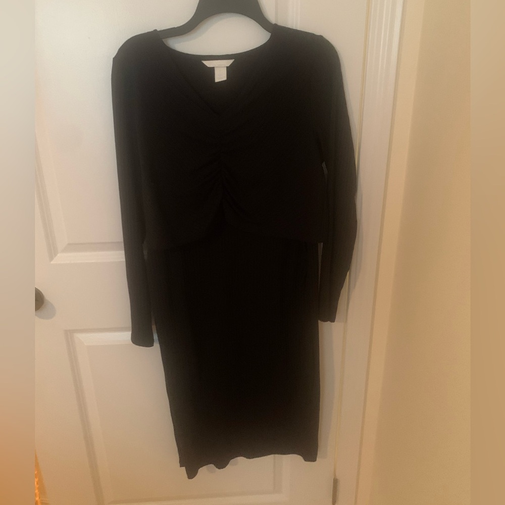 Elegant Black Women's Dress Maternity, breastfeeding friendly